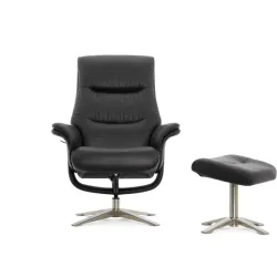 Кресло реклайнер FALTO RELAX BOSS 7826A с пуфом для ног, обивка КОЖА 001 BLACK
