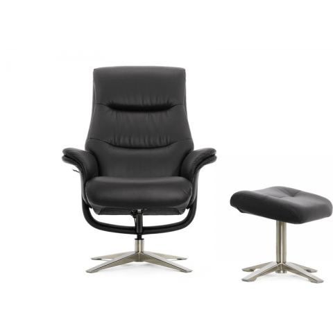 Кресло реклайнер FALTO RELAX BOSS 7826A с пуфом для ног, обивка КОЖА 001 BLACK