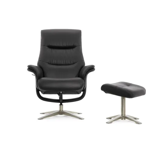 Кресло реклайнер FALTO RELAX BOSS 7826A с пуфом для ног, обивка КОЖА 001 BLACK