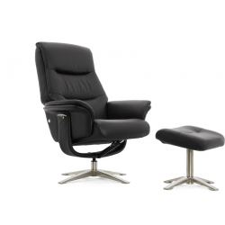 Кресло реклайнер FALTO RELAX BOSS 7826A с пуфом для ног, обивка КОЖА 001 BLACK