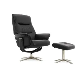 Кресло реклайнер FALTO RELAX BOSS 7826A с пуфом для ног, обивка КОЖА 001 BLACK