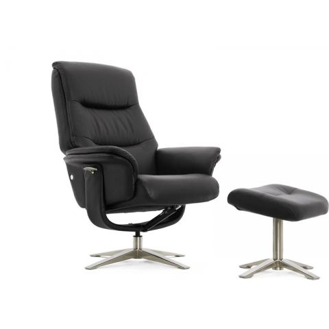 Кресло реклайнер FALTO RELAX BOSS 7826A с пуфом для ног, обивка КОЖА 001 BLACK