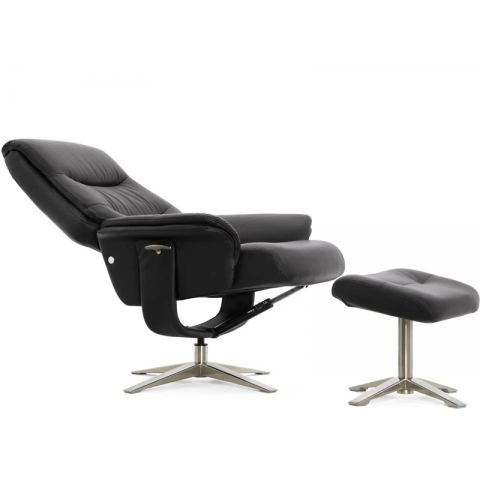 Кресло реклайнер FALTO RELAX BOSS 7826A с пуфом для ног, обивка КОЖА 001 BLACK