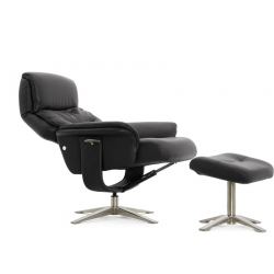 Кресло реклайнер FALTO RELAX BOSS 7826A с пуфом для ног, обивка КОЖА 001 BLACK