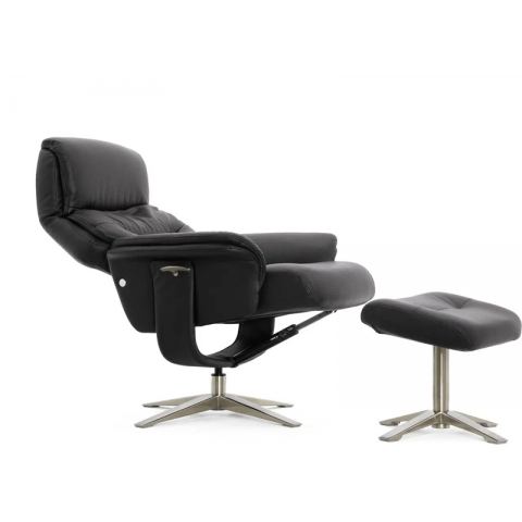 Кресло реклайнер FALTO RELAX BOSS 7826A с пуфом для ног, обивка КОЖА 001 BLACK