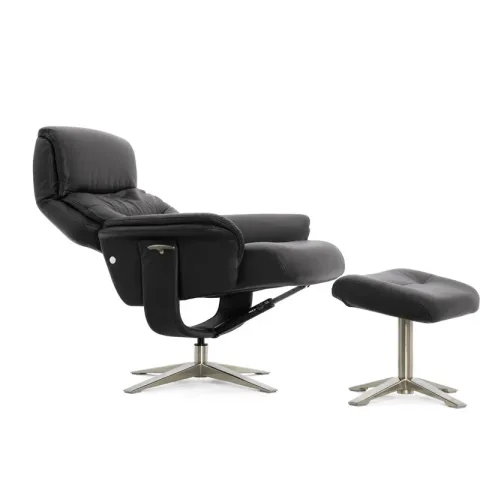 Кресло реклайнер FALTO RELAX BOSS 7826A с пуфом для ног, обивка КОЖА 001 BLACK
