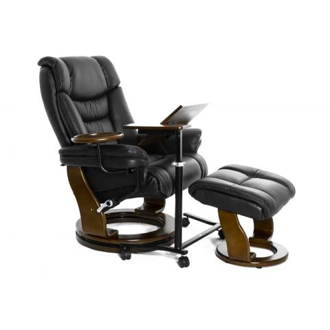 Кресло реклайнер FALTO Zuel (оттоманка, натуральная кожа, черный)