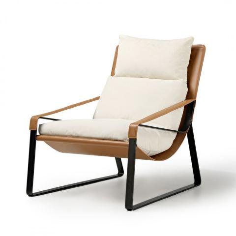 Кожаное кресло  ERK-LC03-DBW, коричневое, белое