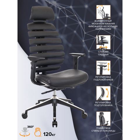 Кресло Everprof Ergo Black Кожа Черный