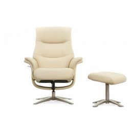 Кресло реклайнер FALTO RELAX BOSS 7826A с пуфом для ног, обивка КОЖА 061 LIGHT CREAM