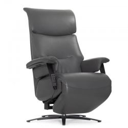 Кресло реклайнер FALTO Alzare (4 мотора, механизм подъема, натуральная кожа, цвет: т. серый 2065, аккумулятор)