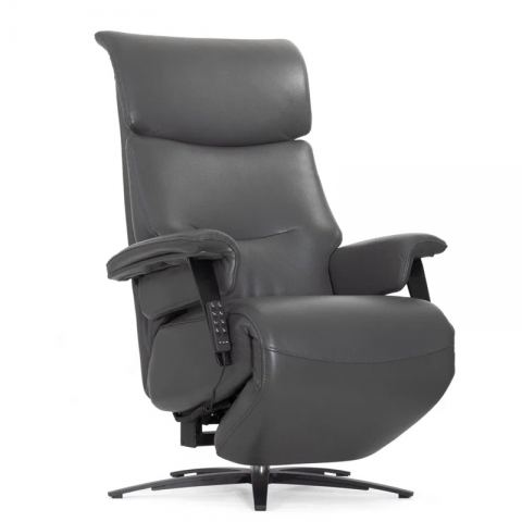 Кресло реклайнер FALTO Alzare (4 мотора, механизм подъема, натуральная кожа, цвет: т. серый 2065, аккумулятор)