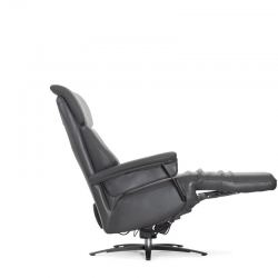 Кресло реклайнер FALTO Alzare (4 мотора, механизм подъема, натуральная кожа, цвет: т. серый 2065, аккумулятор)