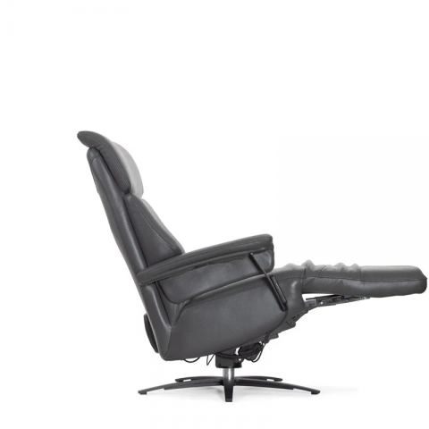 Кресло реклайнер FALTO Alzare (4 мотора, механизм подъема, натуральная кожа, цвет: т. серый 2065, аккумулятор)