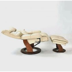 Кресло реклайнер FALTO Lux (оттоманка, натуральная кожа, бежевый)