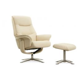 Кресло реклайнер FALTO RELAX BOSS 7826A с пуфом для ног, обивка КОЖА 061 LIGHT CREAM