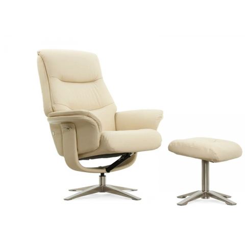 Кресло реклайнер FALTO RELAX BOSS 7826A с пуфом для ног, обивка КОЖА 061 LIGHT CREAM