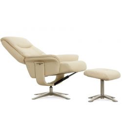 Кресло реклайнер FALTO RELAX BOSS 7826A с пуфом для ног, обивка КОЖА 061 LIGHT CREAM