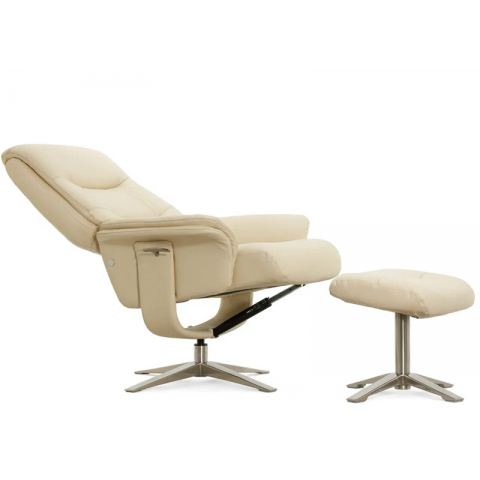 Кресло реклайнер FALTO RELAX BOSS 7826A с пуфом для ног, обивка КОЖА 061 LIGHT CREAM