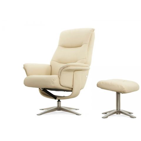 Кресло реклайнер FALTO RELAX BOSS 7826A с пуфом для ног, обивка КОЖА 061 LIGHT CREAM