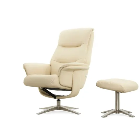 Кресло реклайнер FALTO RELAX BOSS 7826A с пуфом для ног, обивка КОЖА 061 LIGHT CREAM
