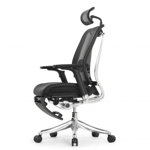 Кресло с подножкой FALTO SPRING 2 (поясничный валик, подлокотникии 6D(360), сетка, черный)