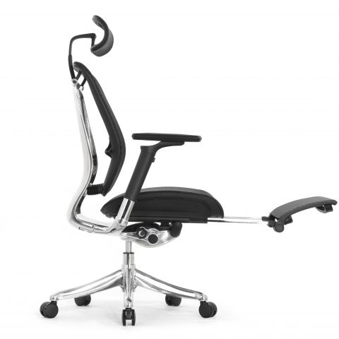 Кресло с подножкой FALTO SPRING 2 (поясничный валик, подлокотникии 6D(360), сетка, черный)