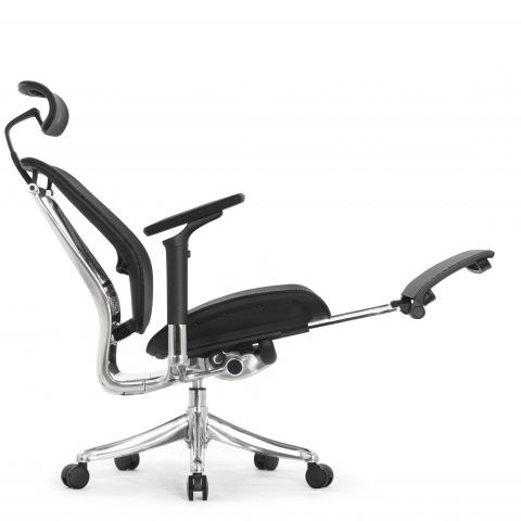 Кресло с подножкой FALTO SPRING 2 (поясничный валик, подлокотникии 6D(360), сетка, черный)