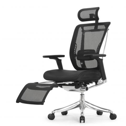 Кресло с подножкой FALTO SPRING 2 (поясничный валик, подлокотникии 6D(360), сетка, черный)