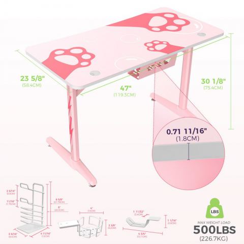 Стол для компьютера (для геймеров) EUREKA GIP 47, Pink