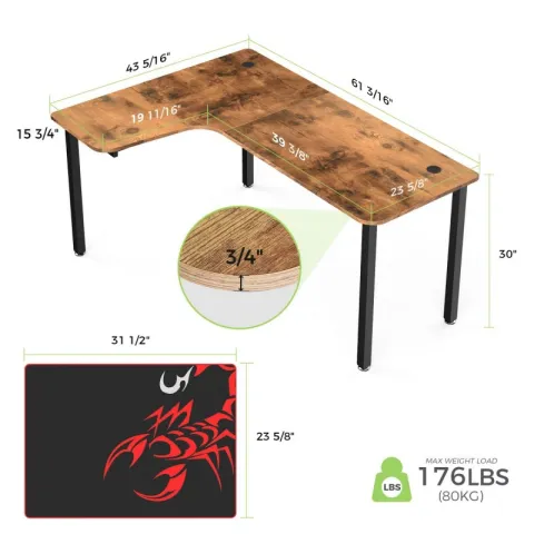 Стол для компьютера угловой EUREKA CD-L01L-60VP, Brown