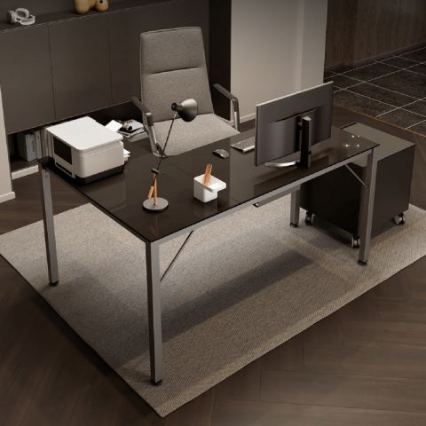 Стол EUREKA ERK-GD-L60R-B-EU L-формы со стеклянной столешницей и RGB-подсветкой