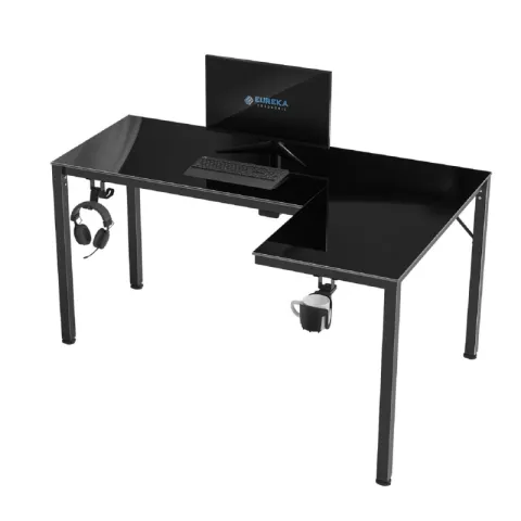 Стол EUREKA ERK-GD-L60R-B-EU L-формы со стеклянной столешницей и RGB-подсветкой