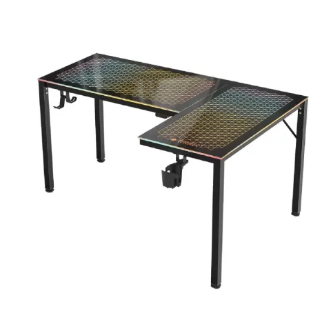 Стол EUREKA ERK-GD-L60R-B-EU L-формы со стеклянной столешницей и RGB-подсветкой