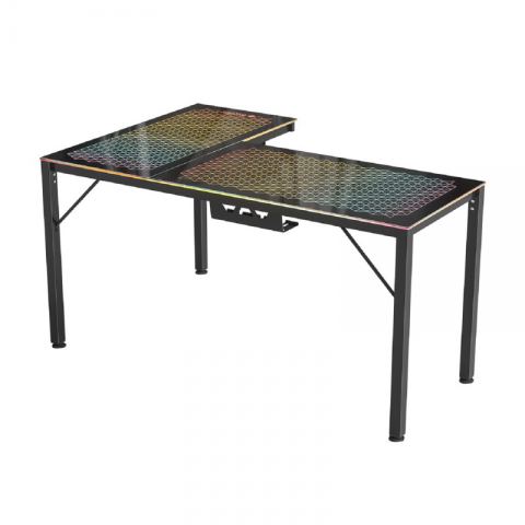 Стол EUREKA ERK-GD-L60R-B-EU L-формы со стеклянной столешницей и RGB-подсветкой