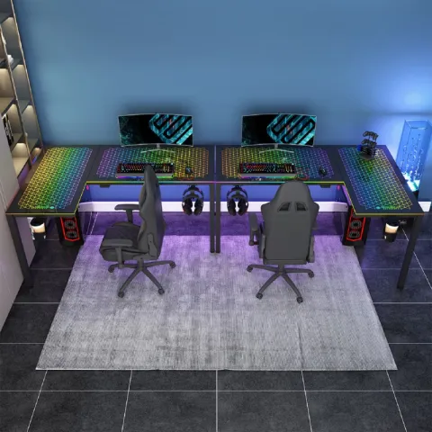 Стол EUREKA ERK-GD-L60R-B-EU L-формы со стеклянной столешницей и RGB-подсветкой