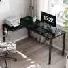 Стол EUREKA ERK-GD-L60R-B-EU L-формы со стеклянной столешницей и RGB-подсветкой