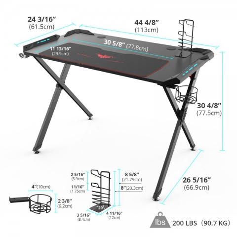 Стол компьютерный игровой Eureka X1 S, чёрный