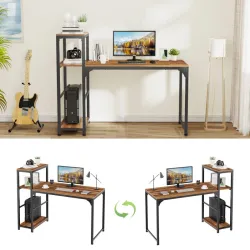 Стол письменный (для компьютера) со стеллажом EUREKA ZX-SH140A-RW с шириной 140 см, Reclaimed Wood