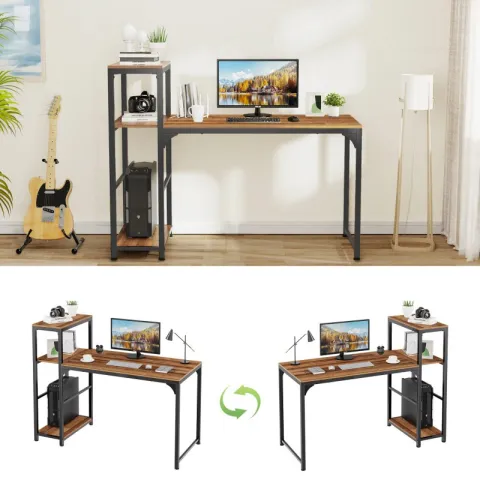 Стол письменный (для компьютера) со стеллажом EUREKA ZX-SH140A-RW с шириной 140 см, Reclaimed Wood