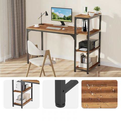 Стол письменный (для компьютера) со стеллажом EUREKA ZX-SH140A-RW с шириной 140 см, Reclaimed Wood