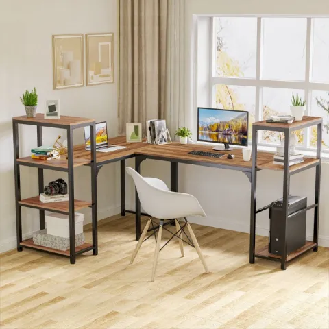 Стол письменный (для компьютера) со стеллажом EUREKA ZX-SH140A-RW с шириной 140 см, Reclaimed Wood